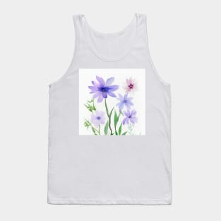 Blue Watercolor Flower Tank Top